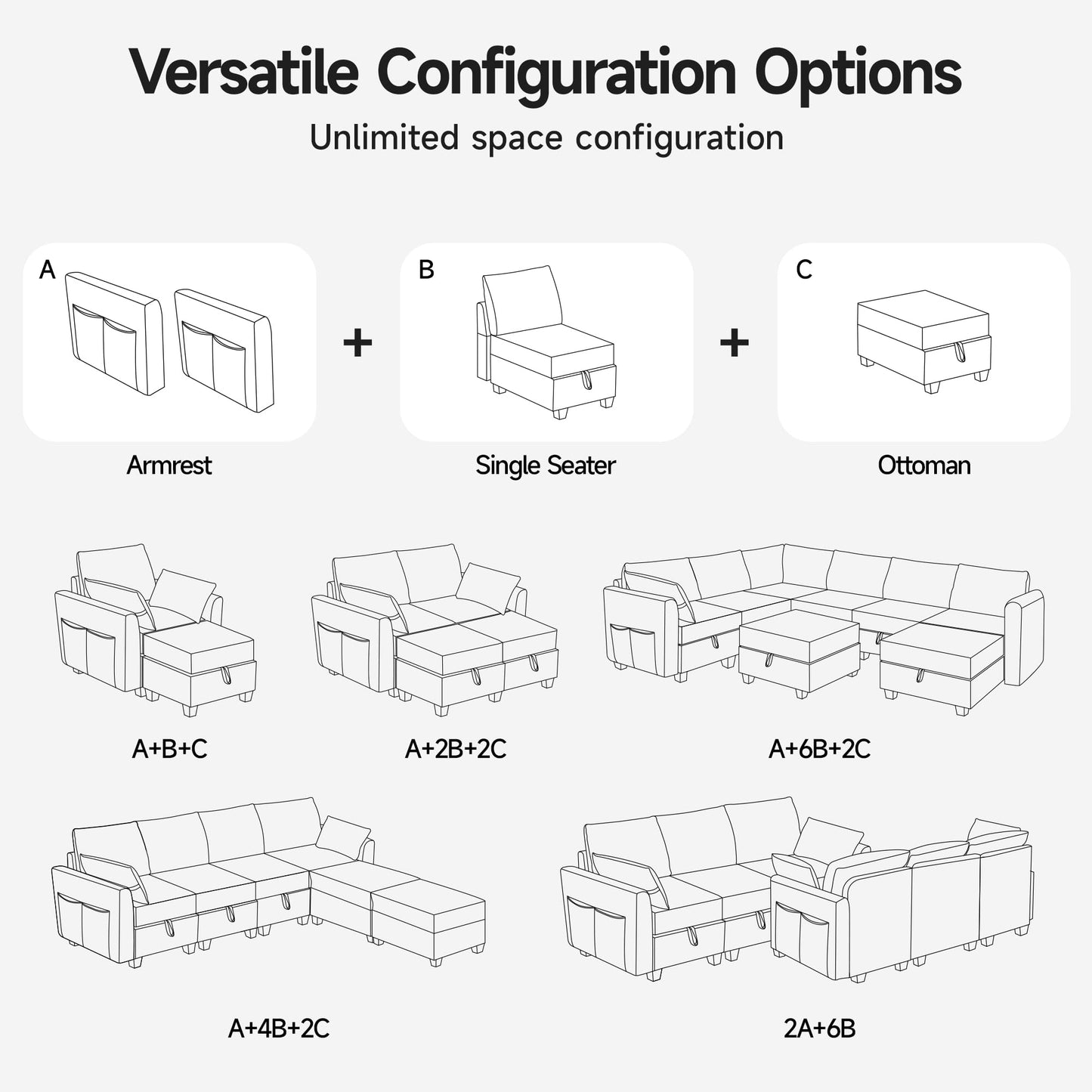 Sectional Sofa Convertible 3 Seats L-Shaped Couch, Linen Fabric Modular Sofa with Movable Ottoman for Small Apartments, Dark Gray