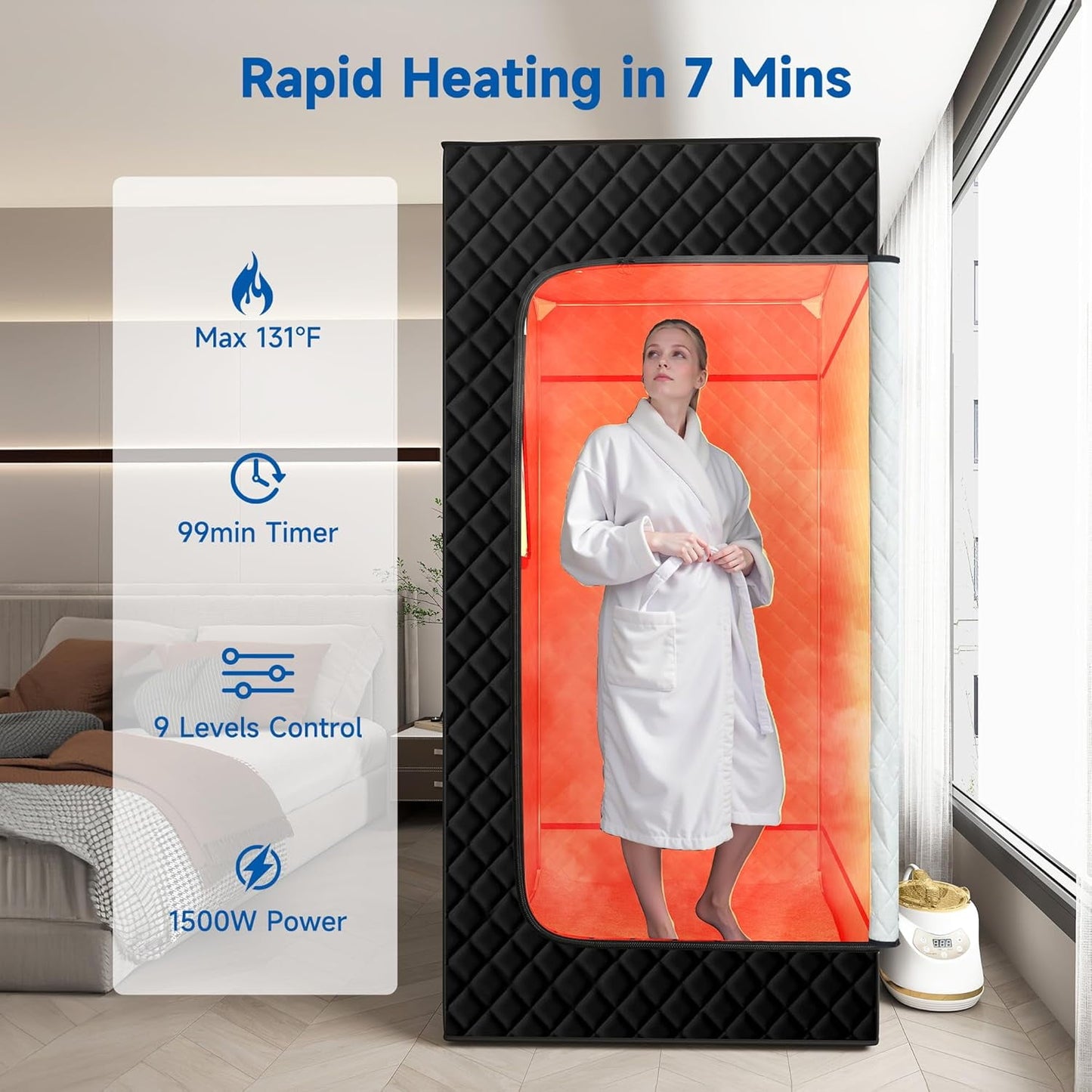 JINSEED Portable Steam Sauna Box with 3L 1500W Steamer, Personal Sauna Tent with 9 Adjustable Heat Levels, Steam Sauna Full Body for Home with Foldable Chair & Remote Control