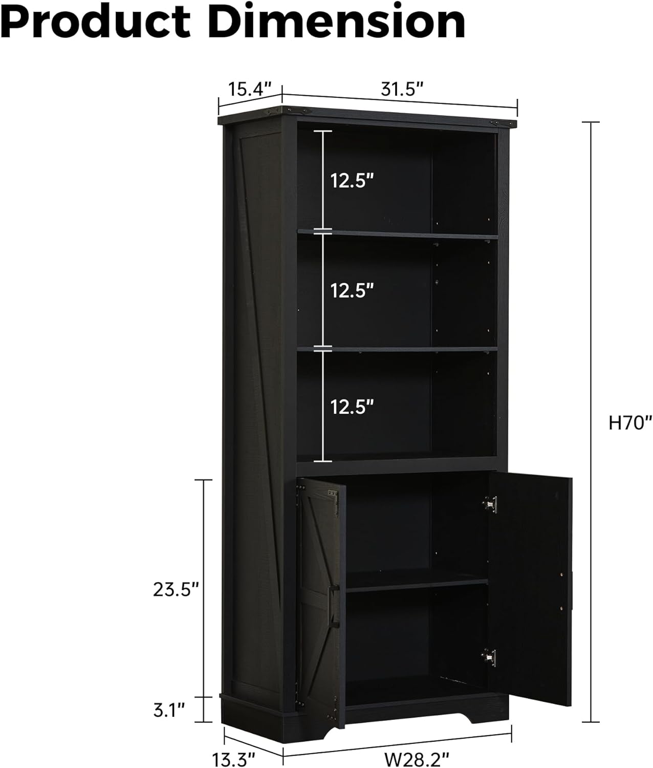 JINSEED 5 Tier Bookshelf, Wooden Bookcase Storage Cabinet with Doors & Adjustable