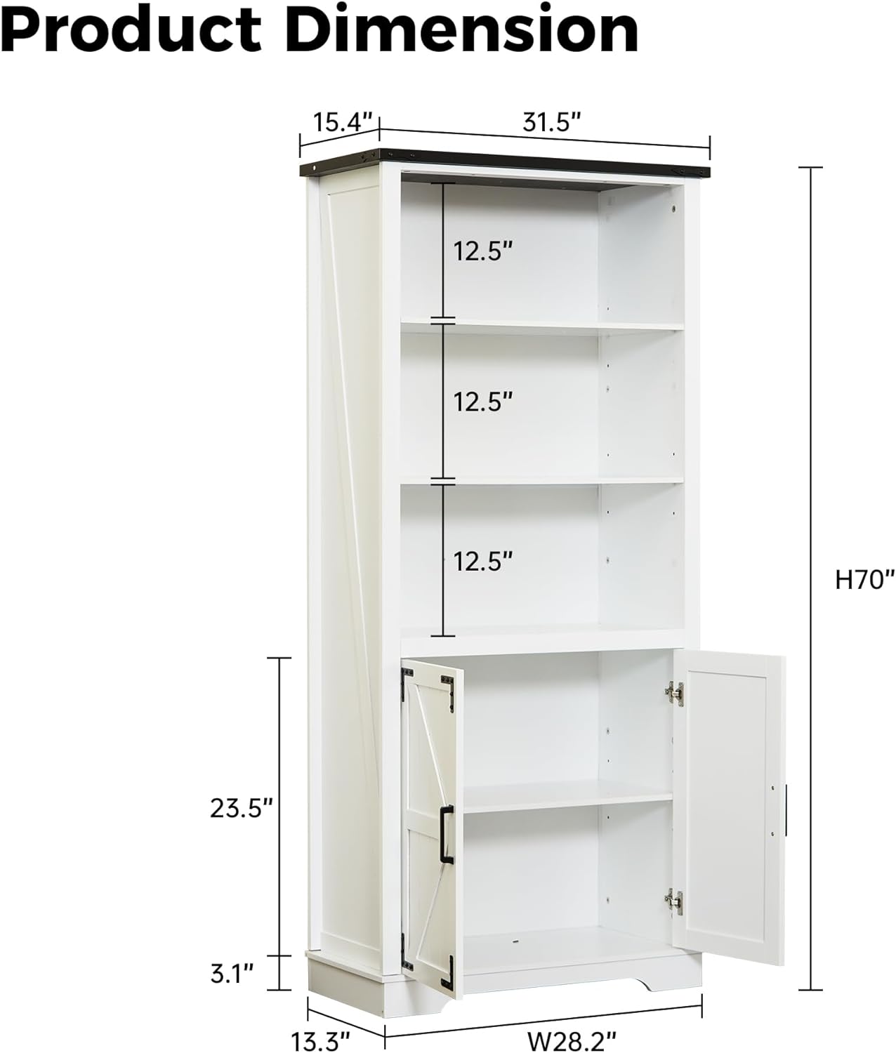 JINSEED 5 Tier Bookshelf, Wooden Bookcase Storage Cabinet with Doors & Adjustable