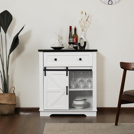 INSEED Bar Cabinet with Drawer, Wine Bar Buffet Sideboard with Adjustable Storage