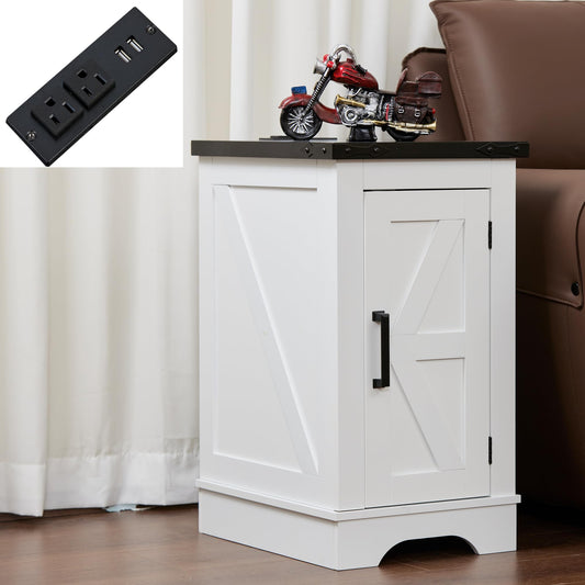 JINSEED Nightstand with Charging Station,Classic End Table with 2 Drawers,Wood Sofa Side Table