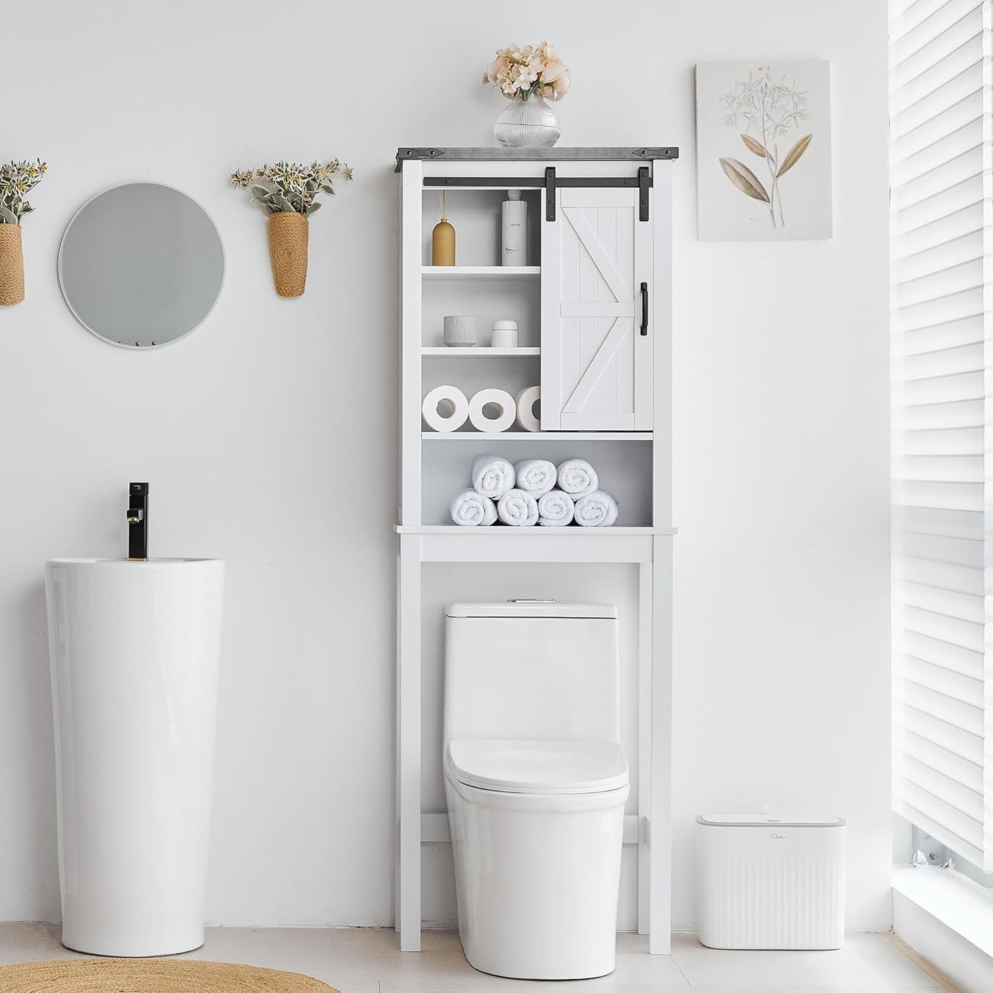 JINSEED Over the Toilet Storage Cabinet, Storage Cabinet Over Toilet with Sliding Barn Door