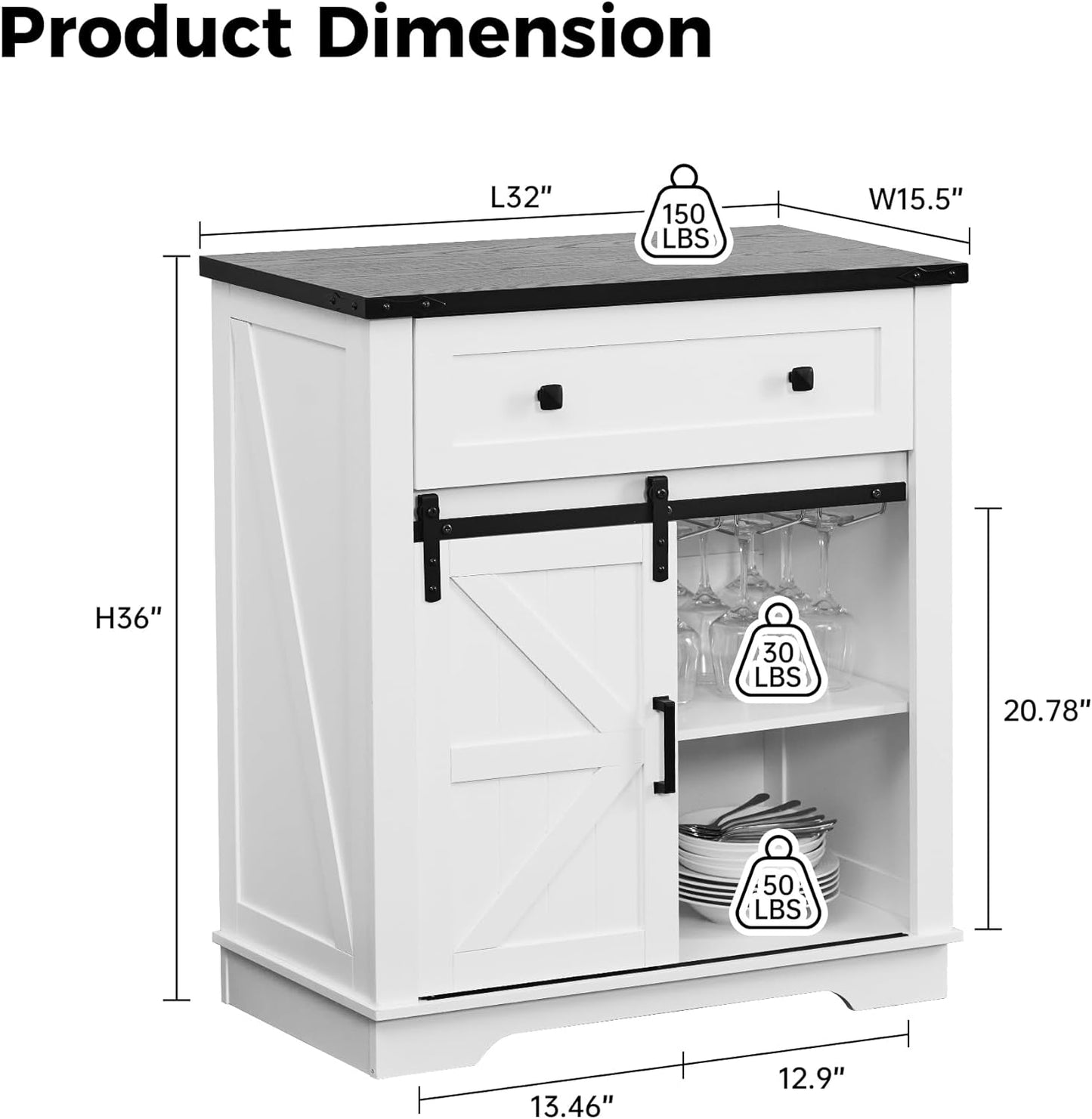 INSEED Bar Cabinet with Drawer, Wine Bar Buffet Sideboard with Adjustable Storage