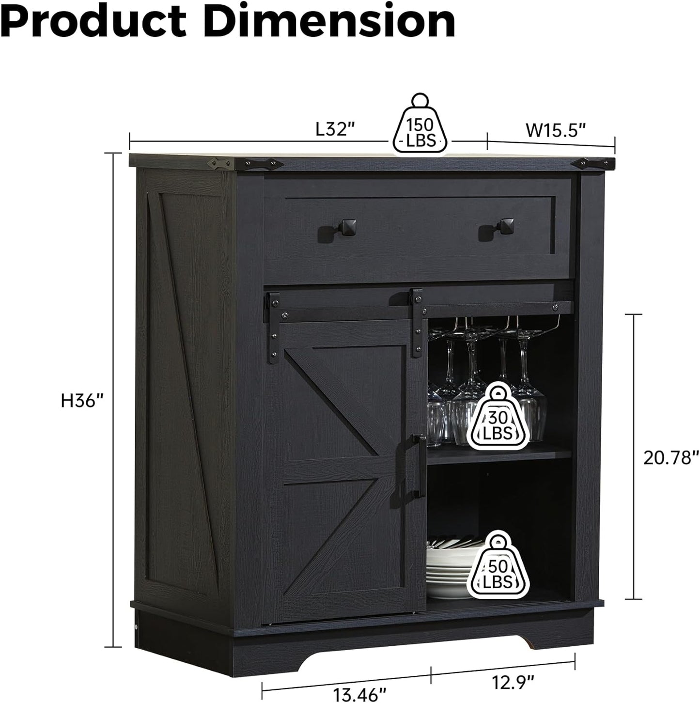 INSEED Bar Cabinet with Drawer, Wine Bar Buffet Sideboard with Adjustable Storage