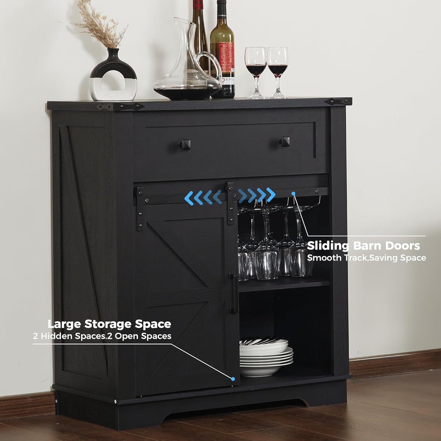 INSEED Bar Cabinet with Drawer, Wine Bar Buffet Sideboard with Adjustable Storage