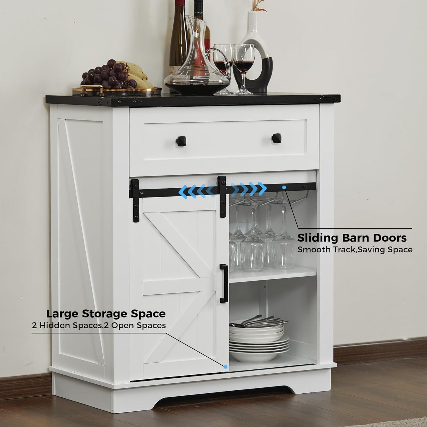 INSEED Bar Cabinet with Drawer, Wine Bar Buffet Sideboard with Adjustable Storage