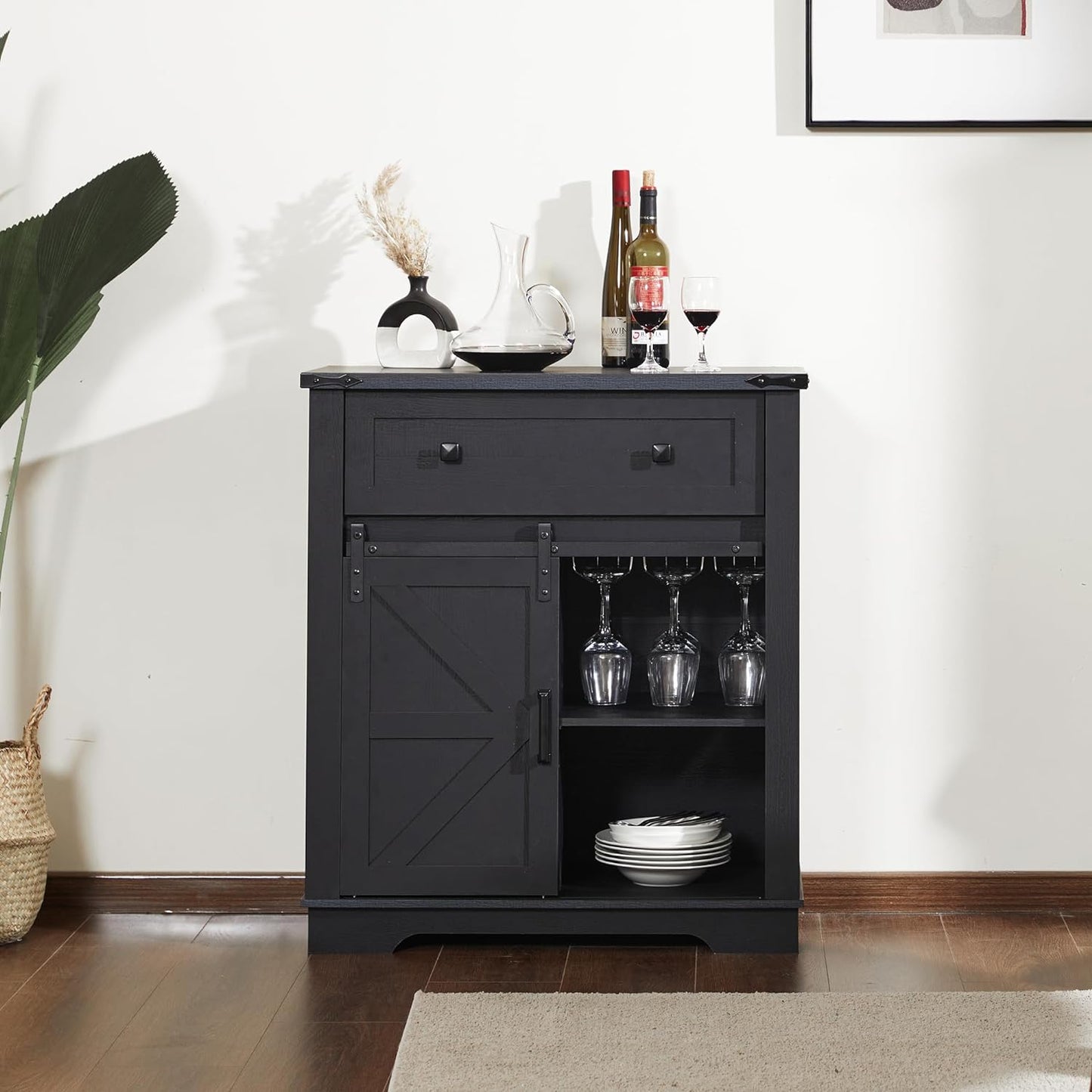 INSEED Bar Cabinet with Drawer, Wine Bar Buffet Sideboard with Adjustable Storage