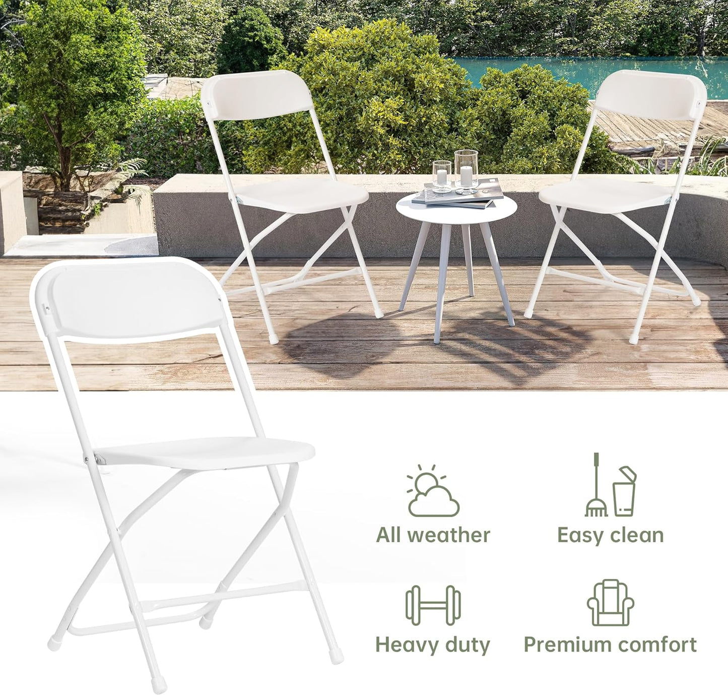 JINSEED 10 Pack Plastic Folding Chair, Portable Party Adult Banquet Event Chairs for Outdoors