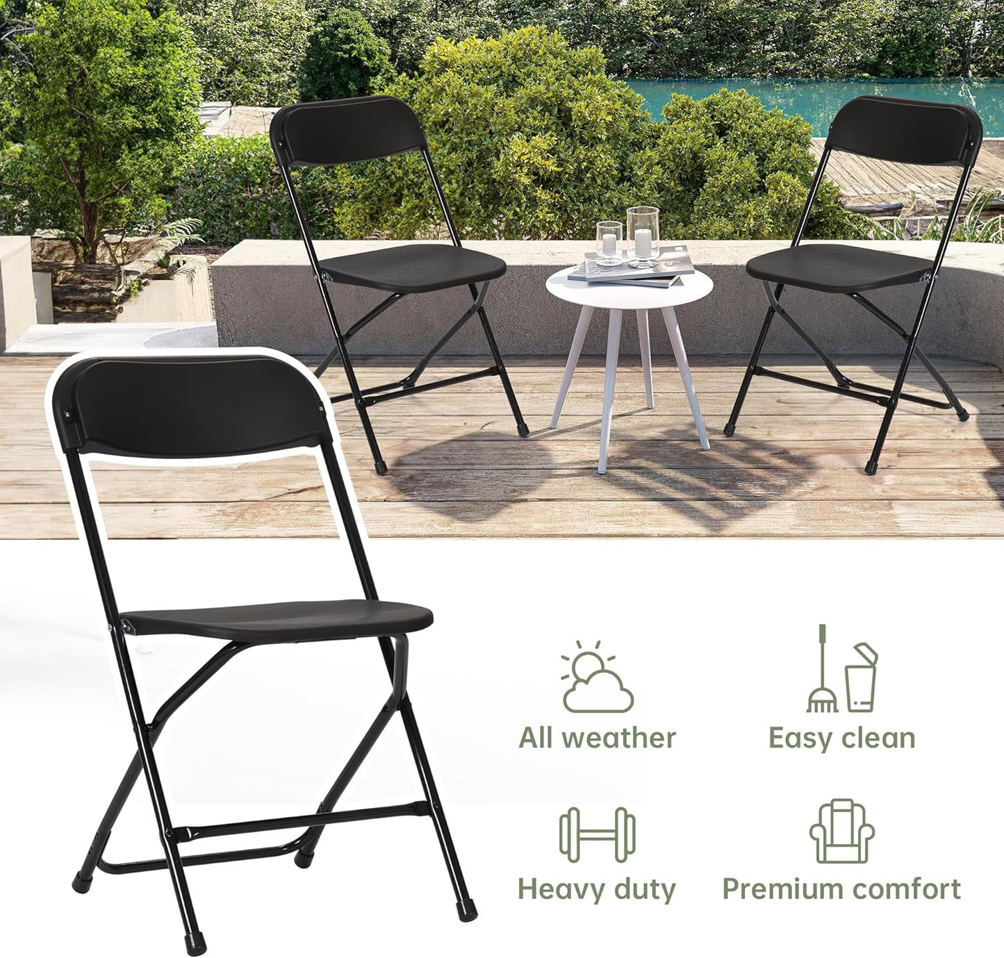 JINSEED 10 Pack Plastic Folding Chair, Portable Party Adult Banquet Event Chairs for Outdoors