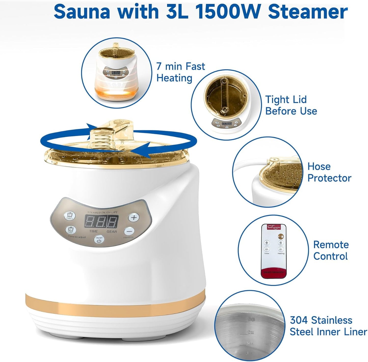 JINSEED Portable Steam Sauna Box with 3L 1500W Steamer, Personal Sauna Tent with 9 Adjustable Heat Levels, Steam Sauna Full Body for Home with Foldable Chair & Remote Control
